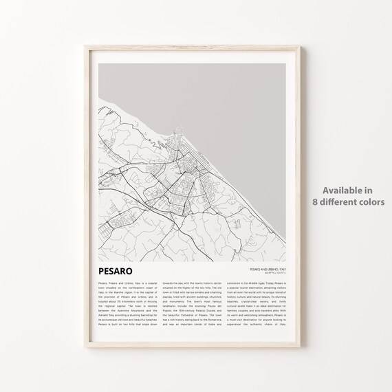 Pesaro Italy Adriatic Coastal City Street Map Art Print Decor