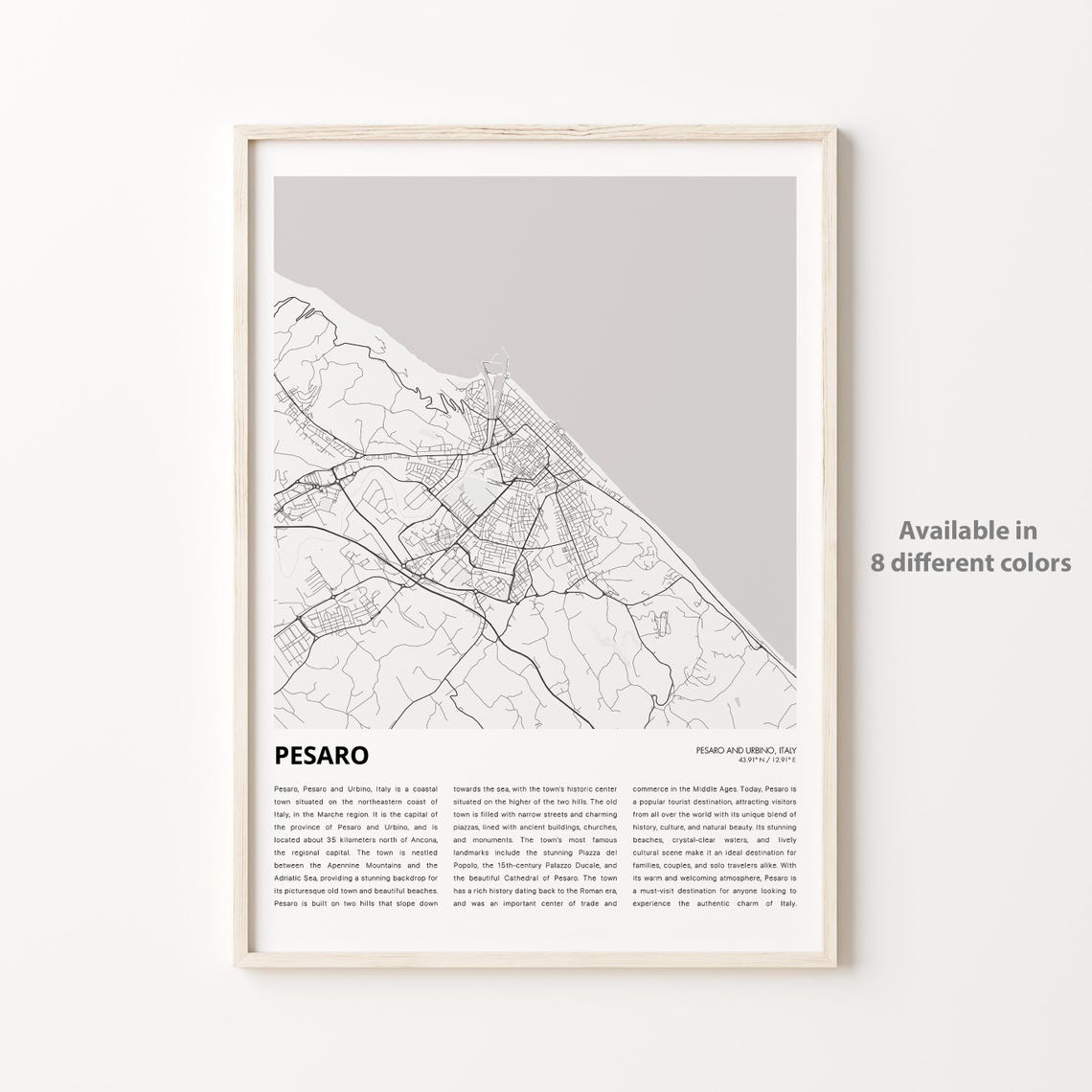 Pesaro Italy Adriatic Coastal City Street Map Art Print Decor