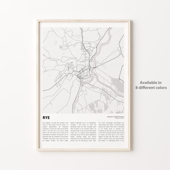 Rye England City Map Minimalist Vintage Style Poster Wall Decor