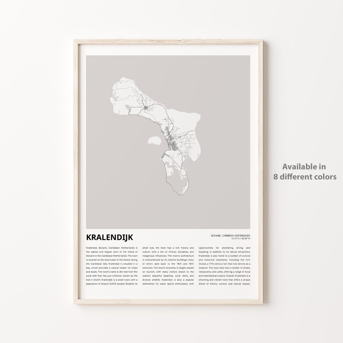 Kralendijk Map Print Travel Wall Decor Art Bonaire Housewarming Gift