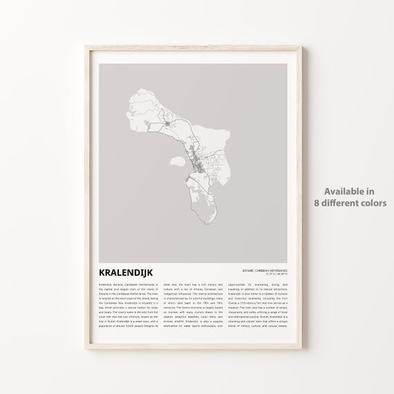 Kralendijk Map Print Travel Wall Decor Art Bonaire Housewarming Gift