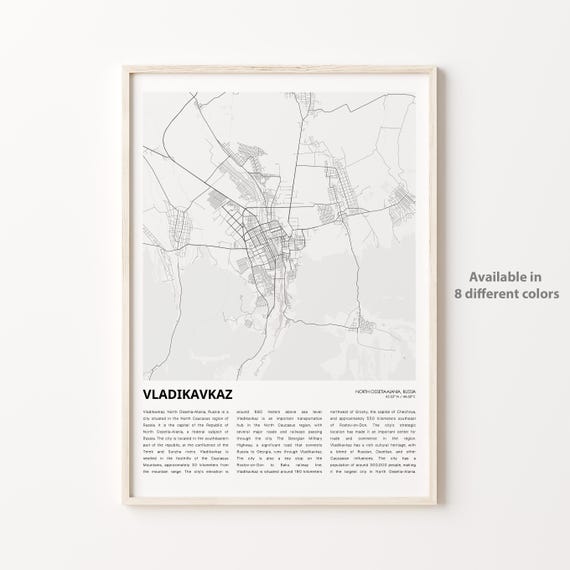 Vladikavkaz Russia Minimalist Street Map Monochrome Art Poster