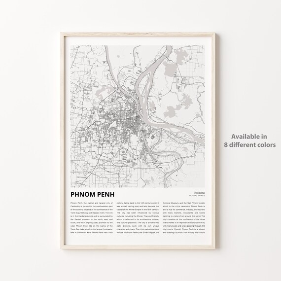 Phnom Penh Cambodia Capital City Street Map Poster With City History
