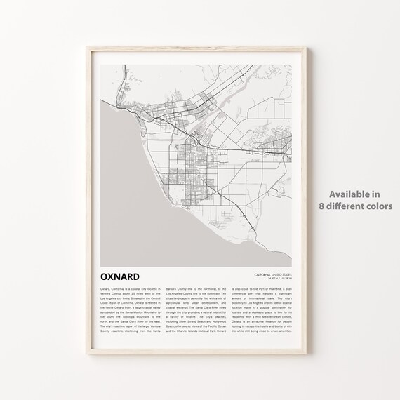 Oxnard California Coastal City Street Map Line Art Travel Poster