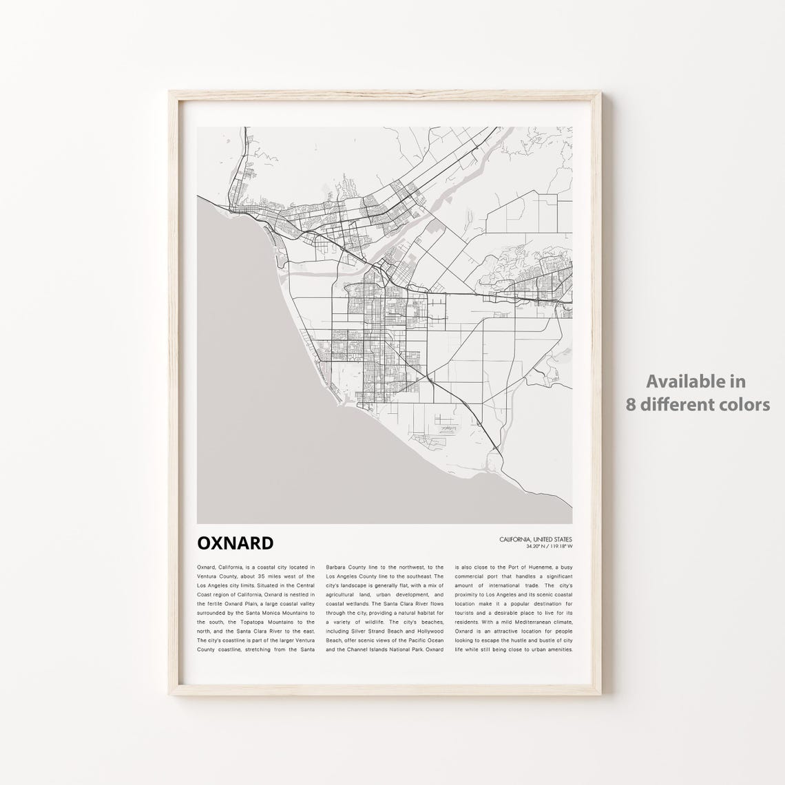Oxnard California Coastal City Street Map Line Art Travel Poster
