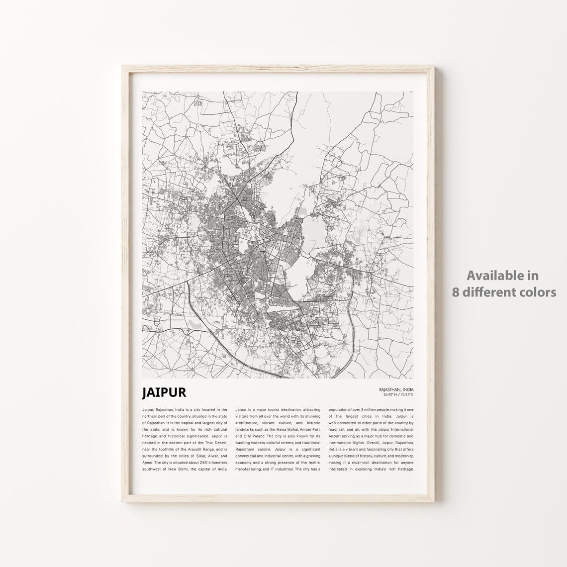 Jaipur Map Print Travel Wall Decor Art Rajasthan Housewarming Gift