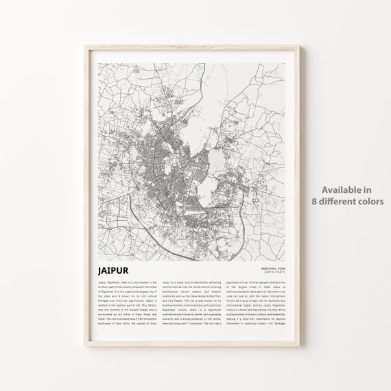 Jaipur Map Print Travel Wall Decor Art Rajasthan Housewarming Gift