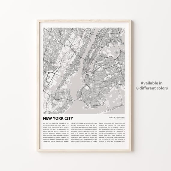 New York City Map Travel Poster, Wall Decor