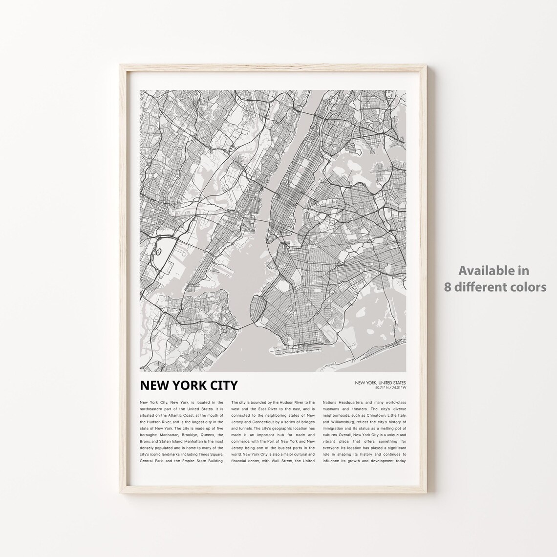 New York City Map Travel Poster, Wall Decor