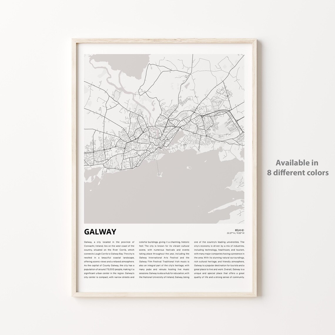 Galway Ireland Minimalist City Map Street Plan Travel Wall Art