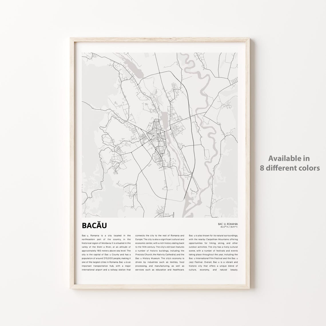 Bacau Romania Historic Line Art City Map Street Plan Travel Poster