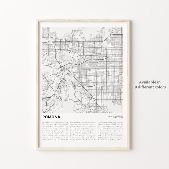 Pomona California Minimal Street Map Inland Empire City Poster