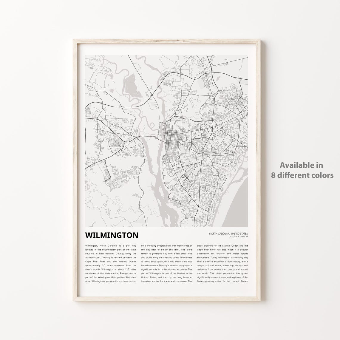 Wilmington North Carolina Port City Minimalist Street Map Art Poster