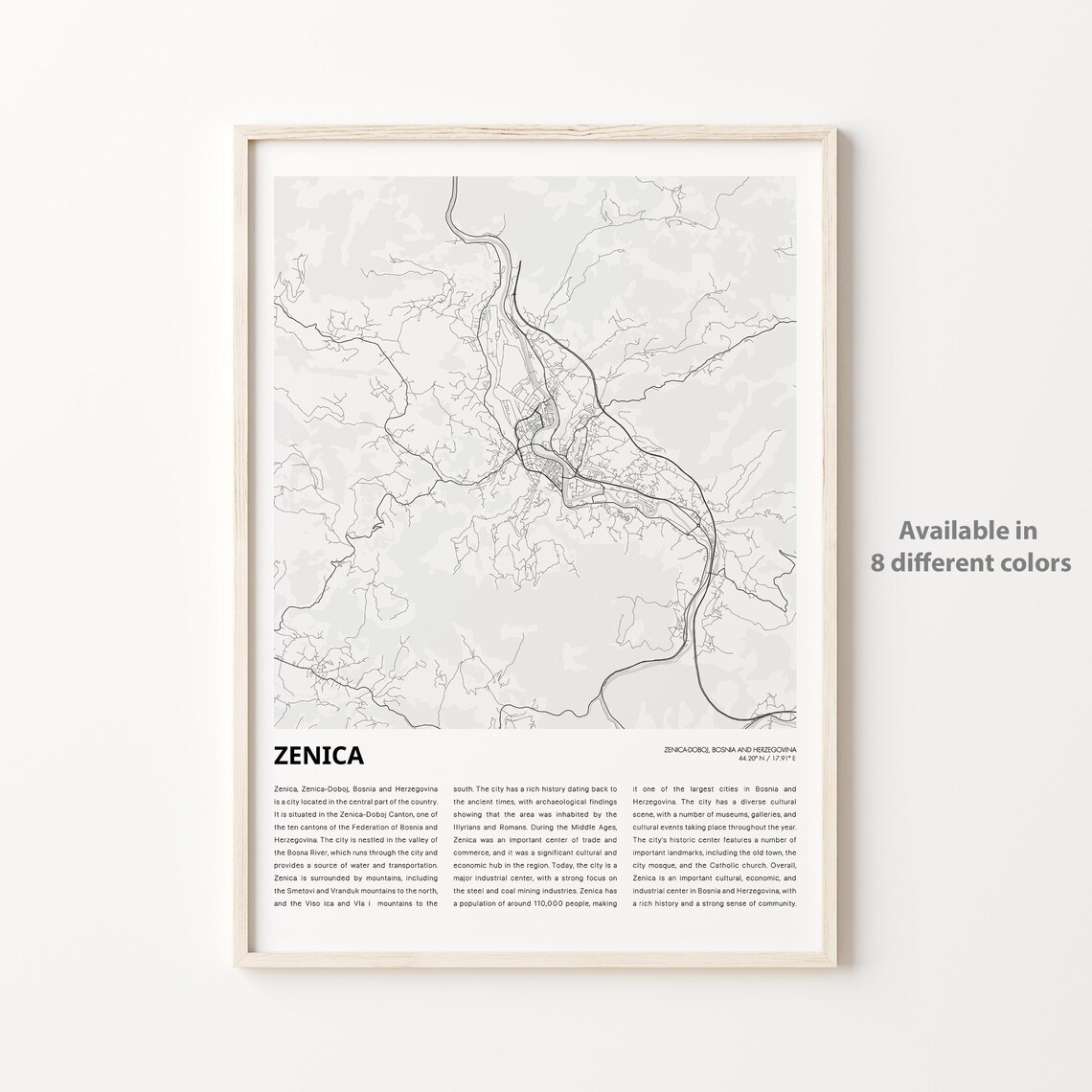 Zenica Bosnia And Herzegovina Minimalist Street Map Poster Balkan Travel Art