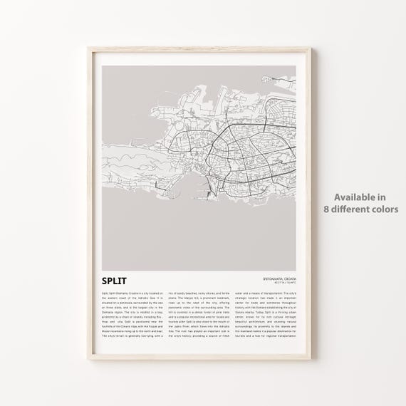 Split Croatia Minimalist Coastal City Street Map Travel Poster