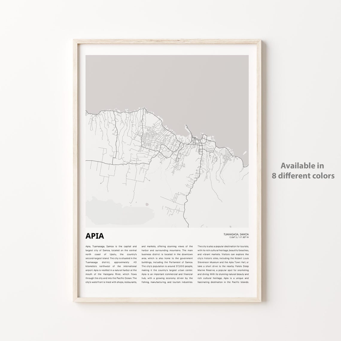 Apia Samoa Minimalist City Street Map Modern Travel Art Poster