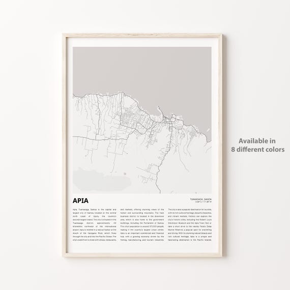 Apia Map Print Travel Wall Decor Art Tuamasaga Housewarming Gift