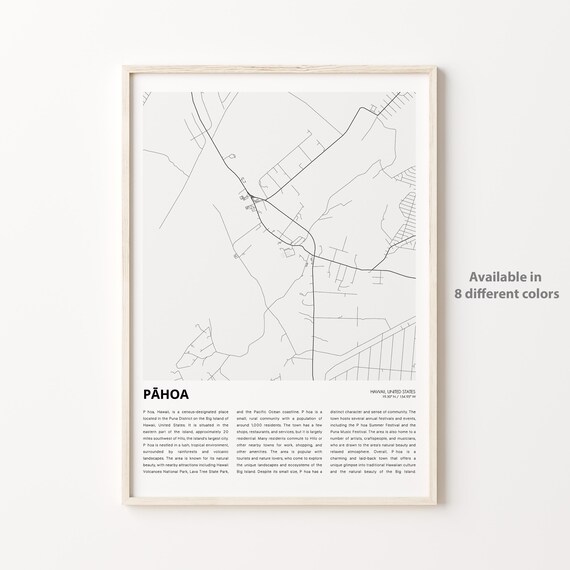 Pahoa Hawaii Minimalist Street Map Big Island Modern Decor Art Poster