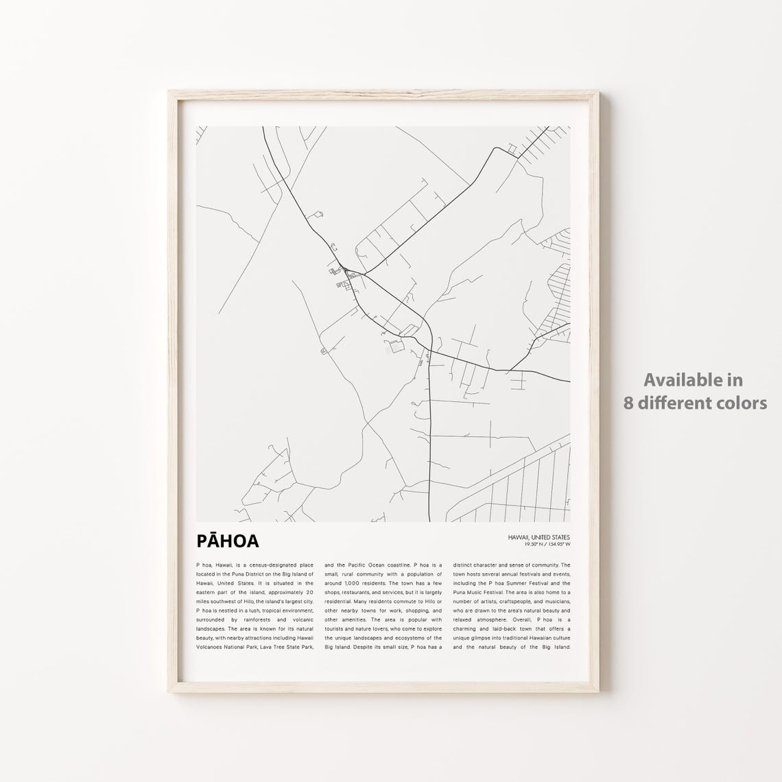 Pahoa Hawaii Minimalist Street Map Big Island Modern Decor Art Poster