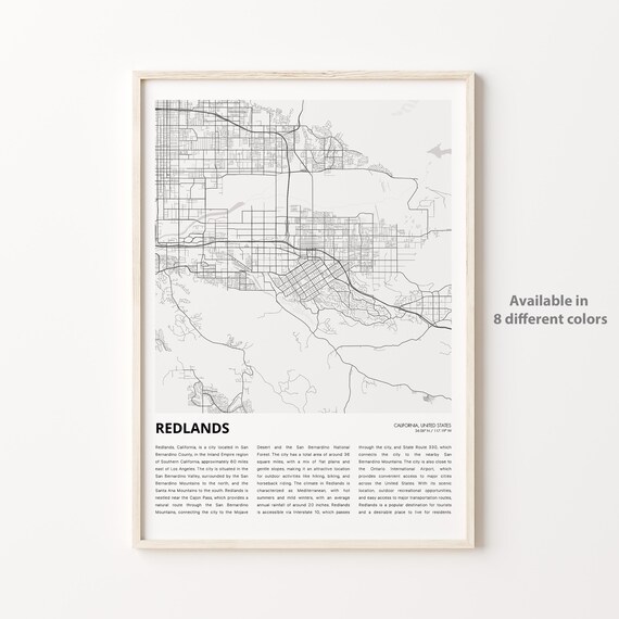 Redlands California City Street Map With History Text Poster