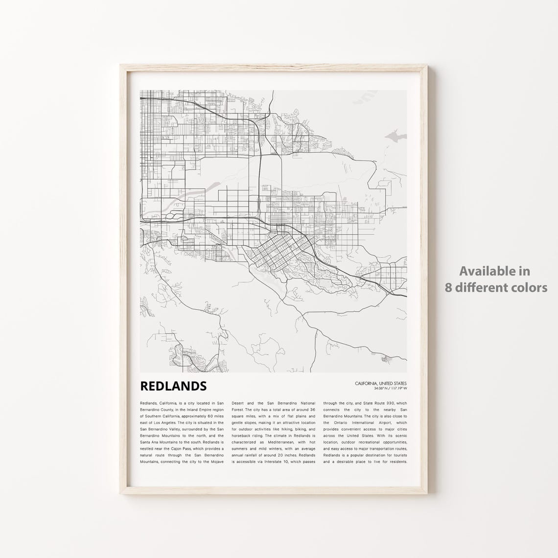 Redlands California City Street Map With History Text Poster