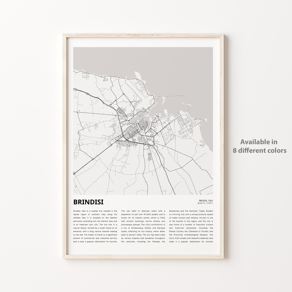 Brindisi Italy Minimalist Street Map Poster with City Description