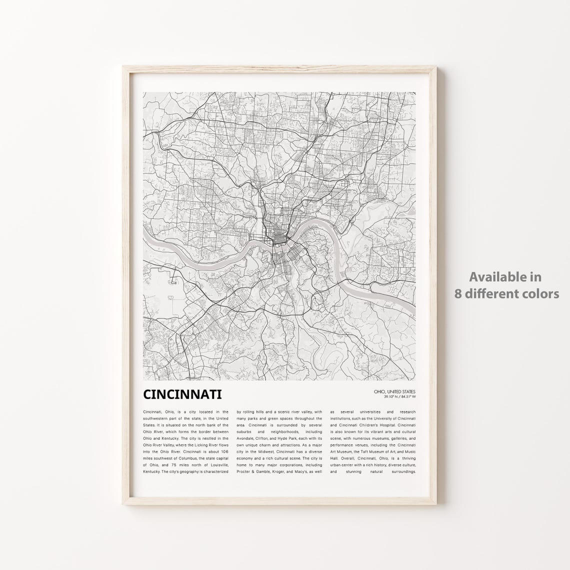 Cincinnati Map Print Travel Wall Decor Art Ohio Housewarming Gift