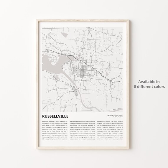 Russellville Arkansas Minimalist Black and White City Map Poster