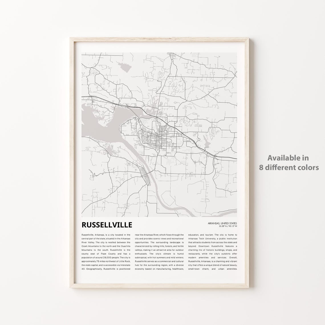 Russellville Arkansas Minimalist Black and White City Map Poster