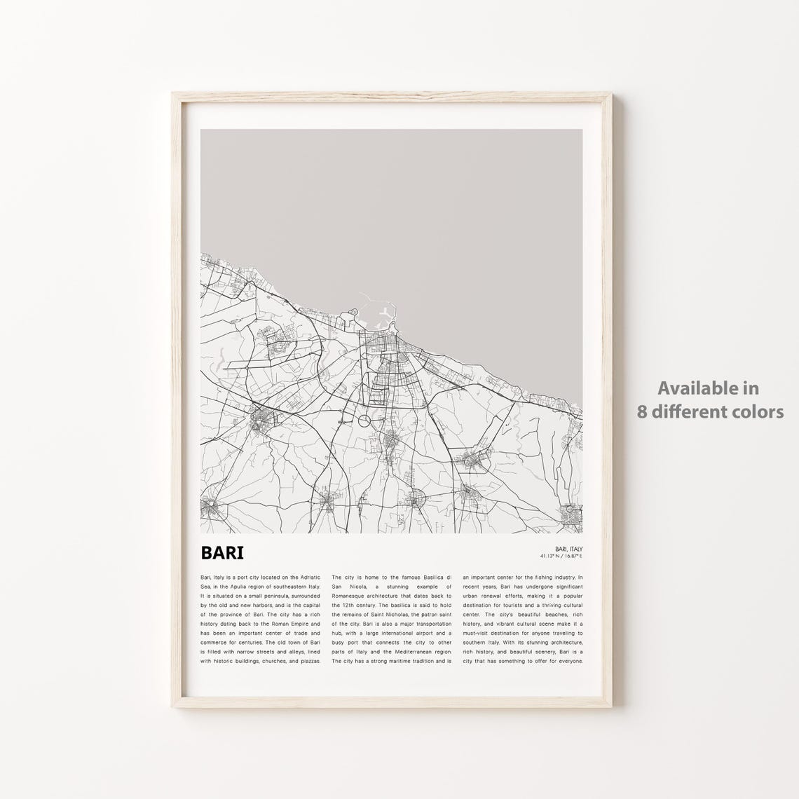 Bari Map Print Travel Wall Decor Art Housewarming Gift Personalized Poster