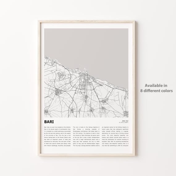 Bari Map Print Travel Wall Decor Art Housewarming Gift Personalized Poster