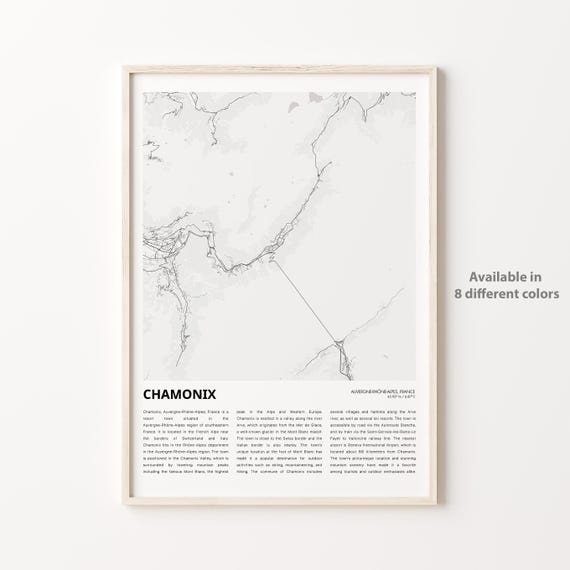 Chamonix Map Travel Poster, Travel Wall Decor