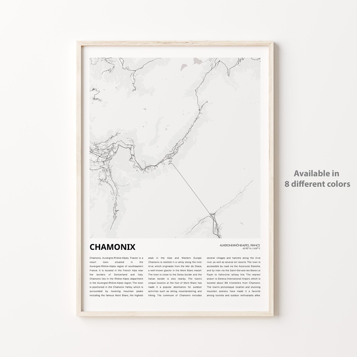 Chamonix Map Travel Poster, Travel Wall Decor