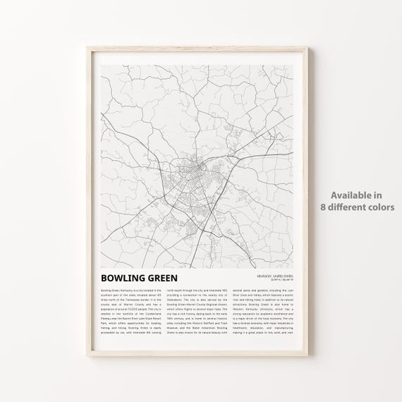Bowling Green Map Print Travel Wall Decor Art Kentucky Housewarming Gift