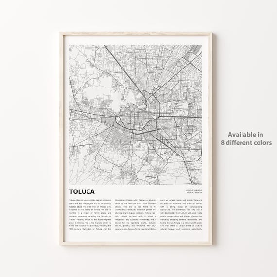 Toluca Mexico State Minimal City Map Street Grid Travel Poster