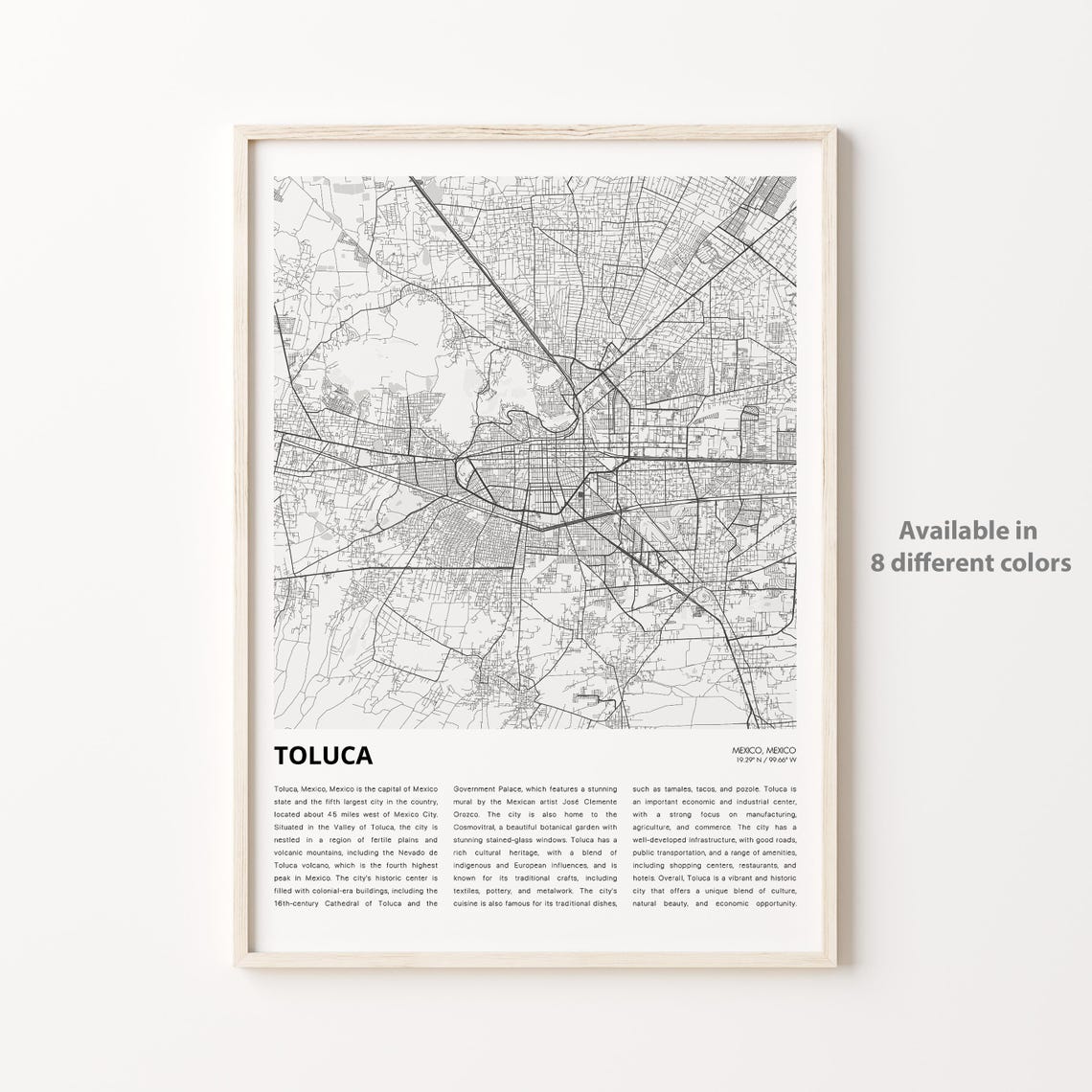 Toluca Mexico State Minimal City Map Street Grid Travel Poster