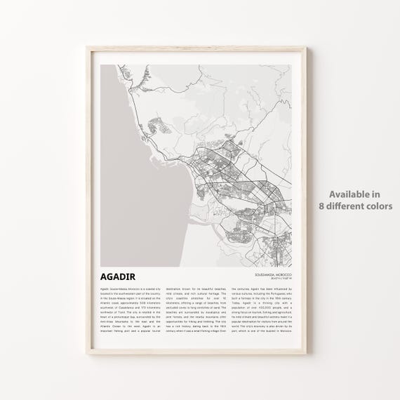 Agadir Map Print Travel Wall Decor Art Soussmassa Housewarming Gift Poster