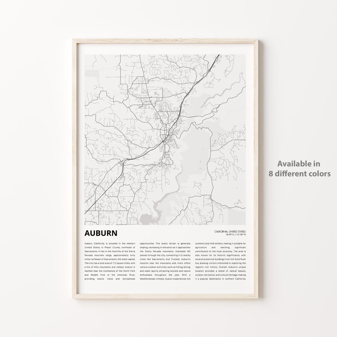 Auburn California Minimal City Street Map Housewarming Gift Poster