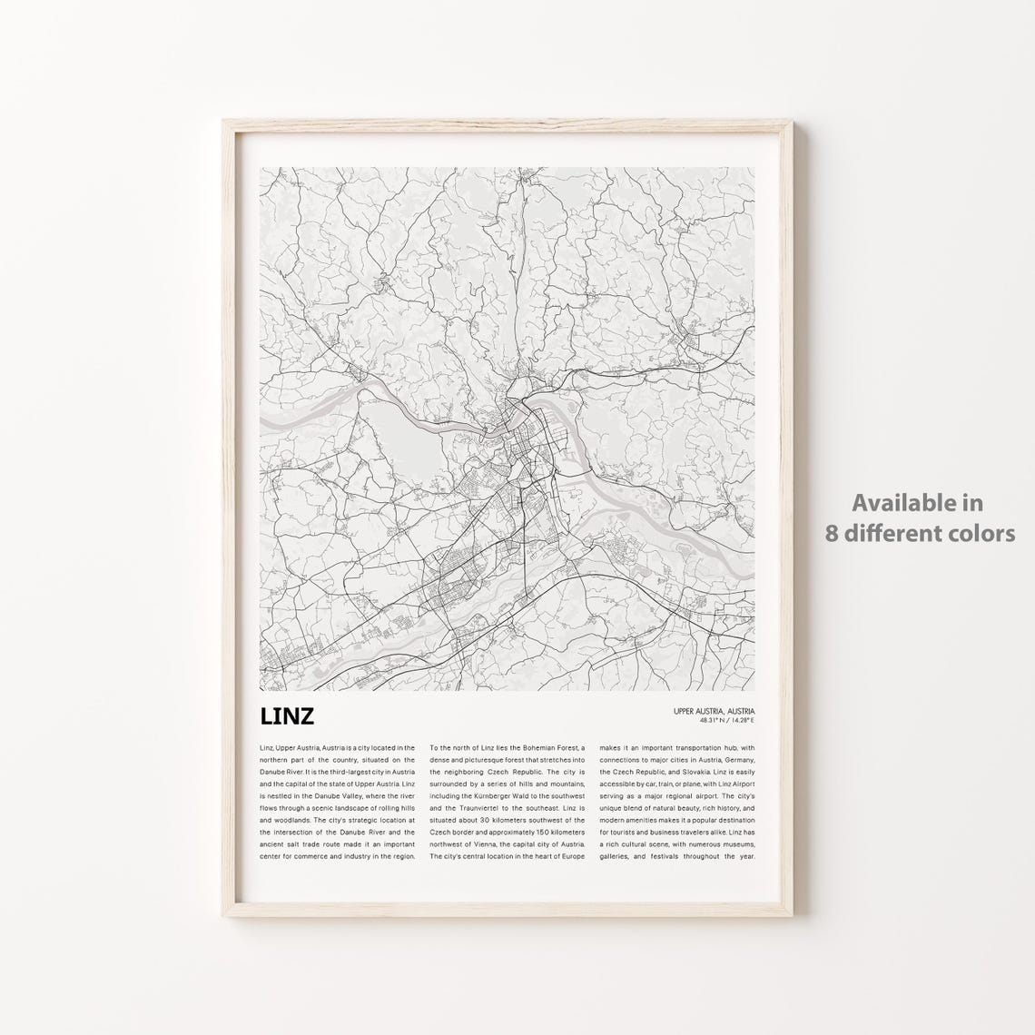 Linz Map Print Travel Wall Decor Art Upper Austria Housewarming Gift