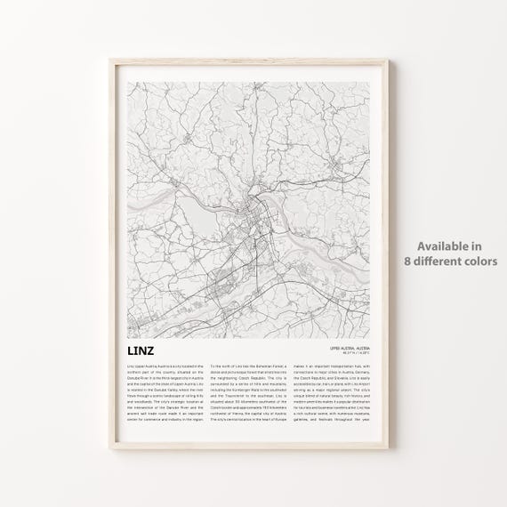 Linz Map Print Travel Wall Decor Art Upper Austria Housewarming Gift