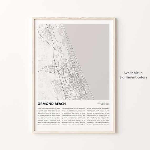 Ormond Beach Florida Coastal Town City Map Minimalist Atlantic Poster