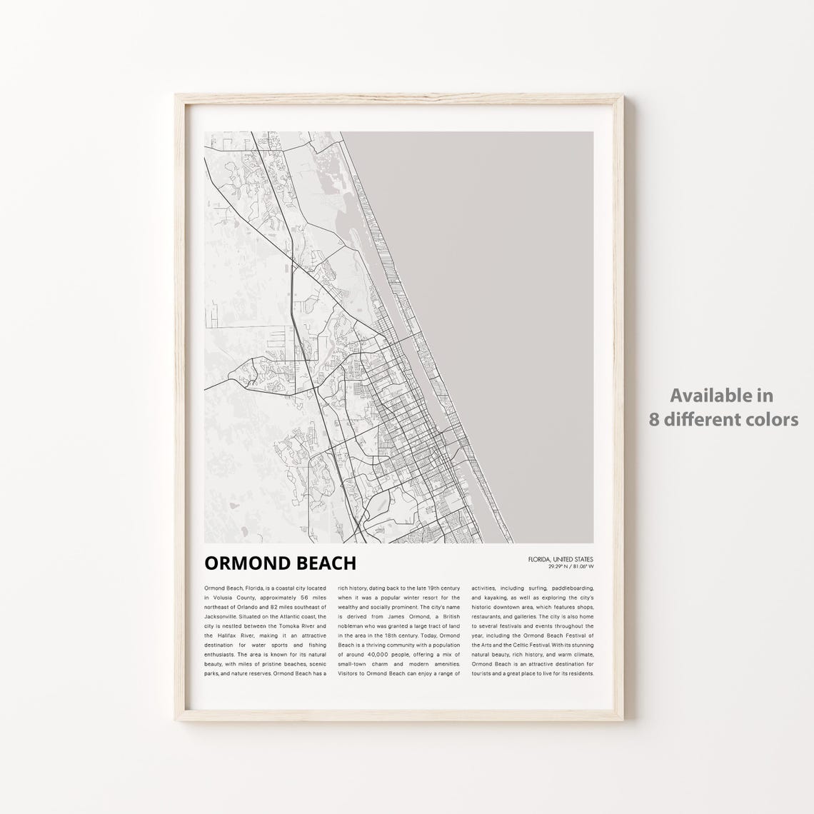 Ormond Beach Florida Coastal Town City Map Minimalist Atlantic Poster