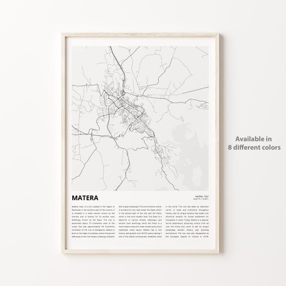 Matera Map Print Travel Wall Decor Art Housewarming Gift