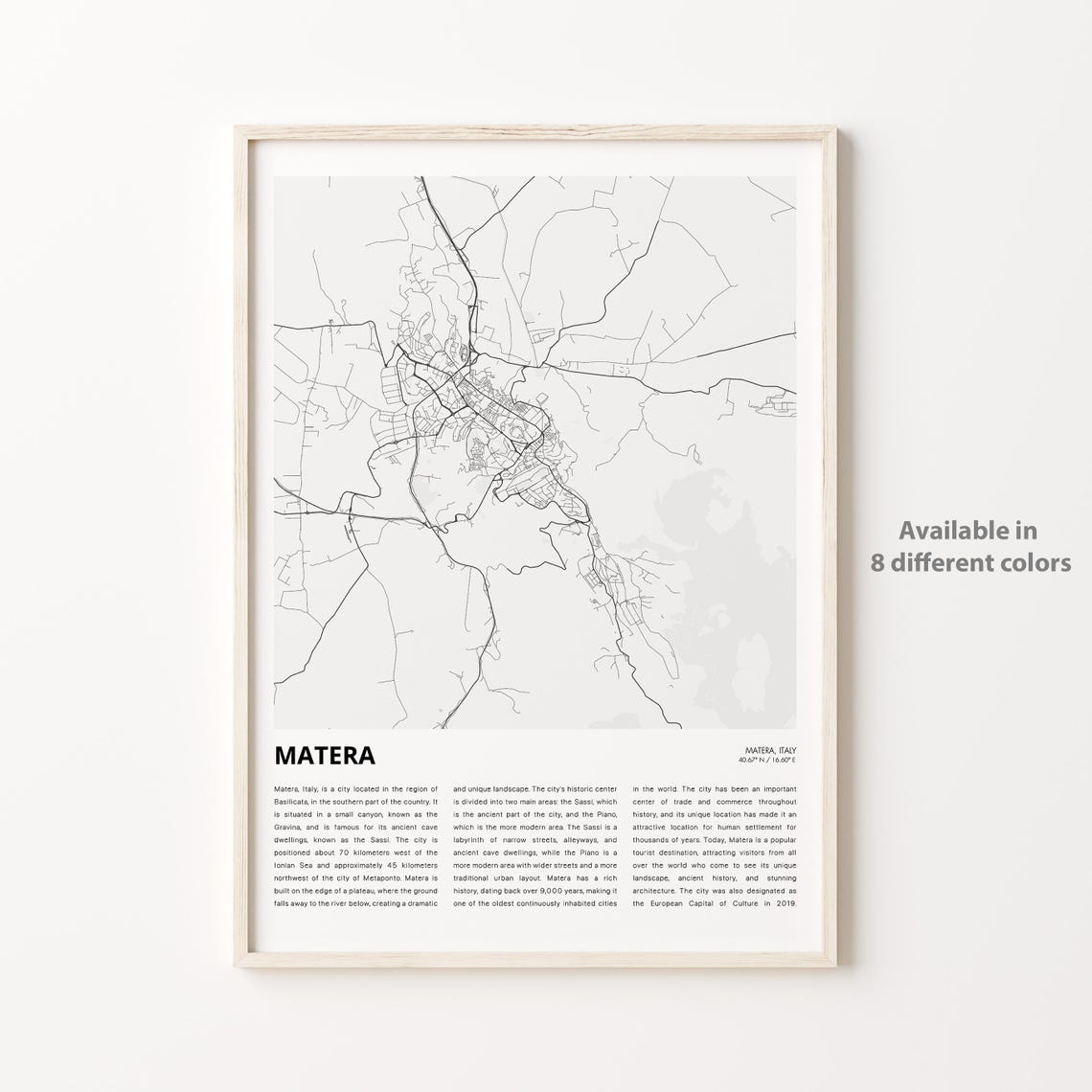 Matera Basilicata Italy City Street Map Minimalist Travel Poster