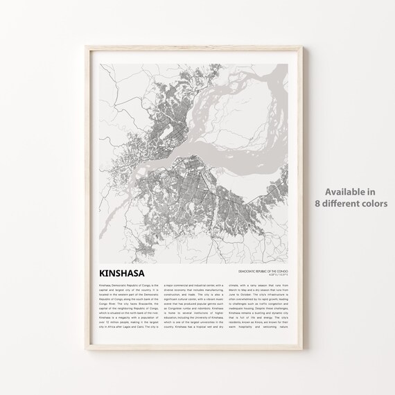 Kinshasa DR Congo Minimalist Black and White City Street Map Poster