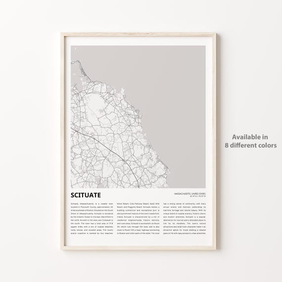 Scituate Massachusetts Minimalist Black and White City Street Map Print