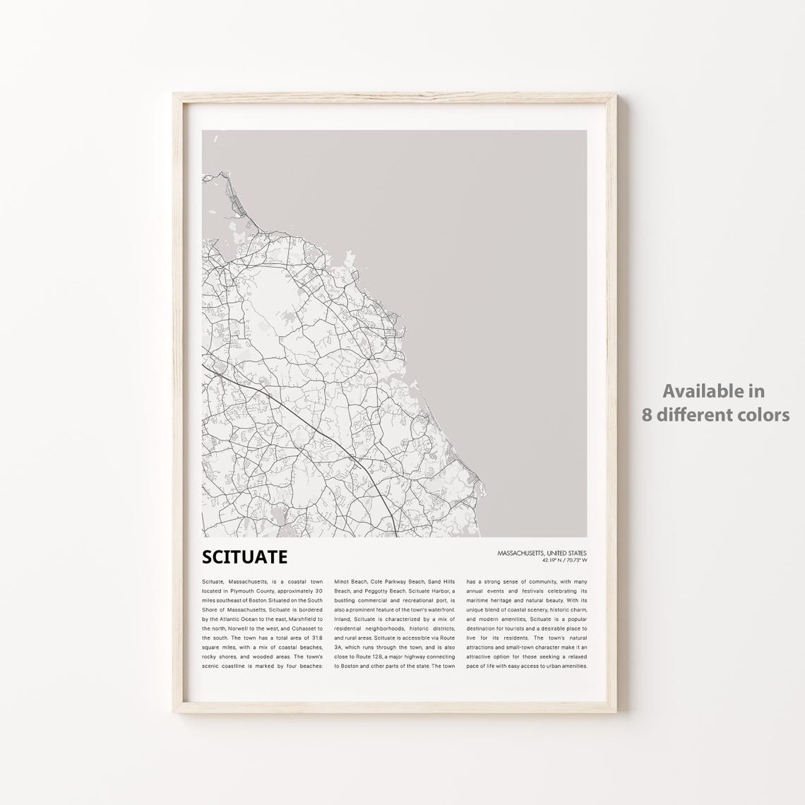 Scituate Massachusetts Minimalist Black and White City Street Map Print