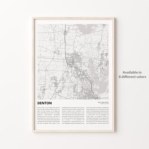 Denton Map Print Travel Wall Decor Art Texas Housewarming Gift