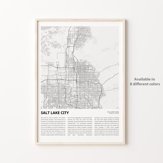Salt Lake City Utah City Street Map Line Art Travel Decor Poster