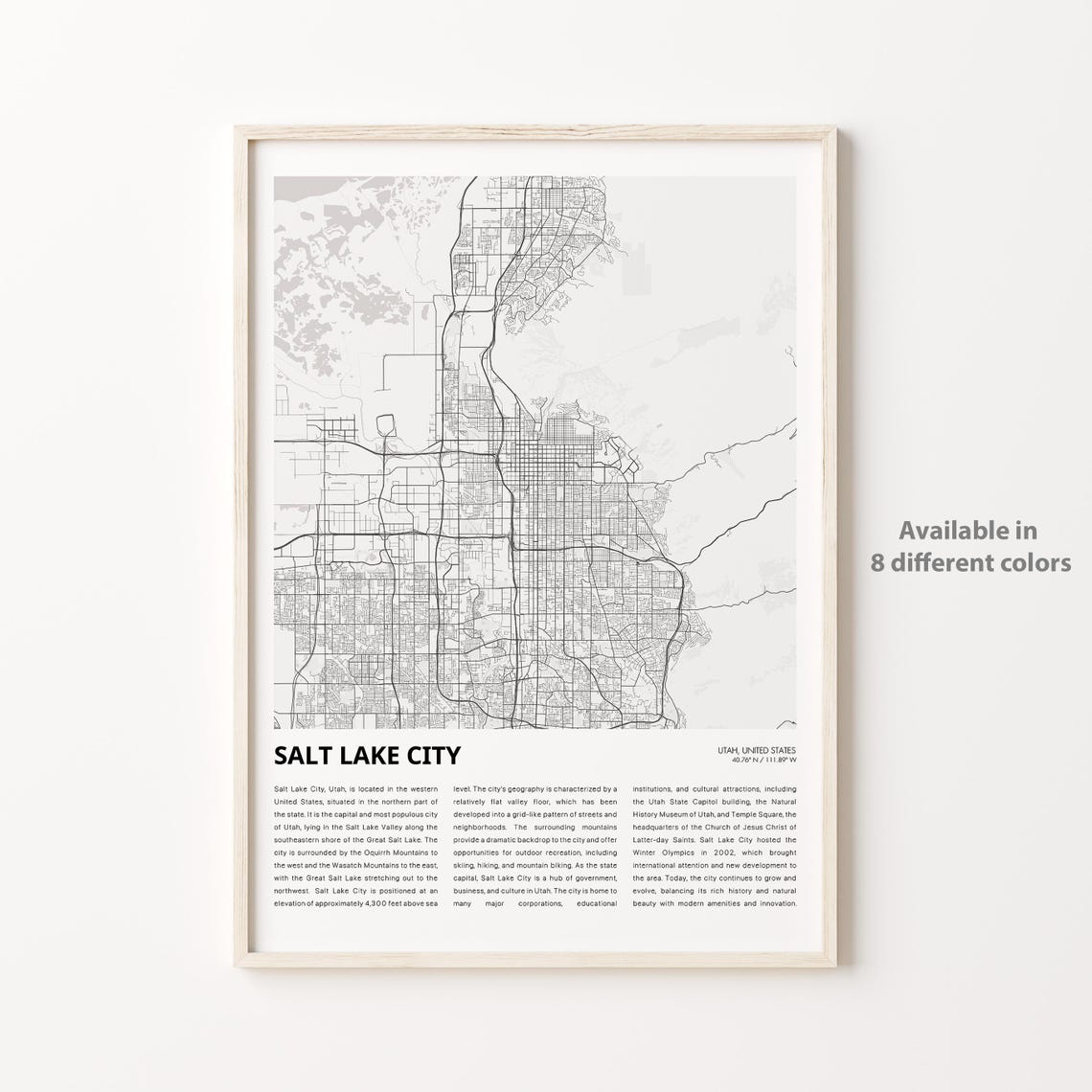 Salt Lake City Utah City Street Map Line Art Travel Decor Poster